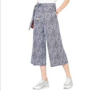 MICHAEL KORS Wide Leg Pants Printed Tie Front Blue